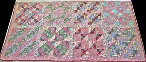 Antique Early 1900's Hand Stitched 7 spi Feed Sack Jacob's Ladder Quilt 87x43