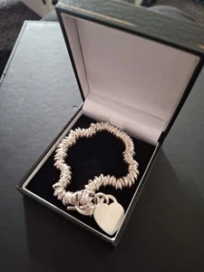 Sterling Silver 925 Link Bracelet, Heart, T Bar And Loop 7.5 Inch 32.10g - Picture 1 of 4