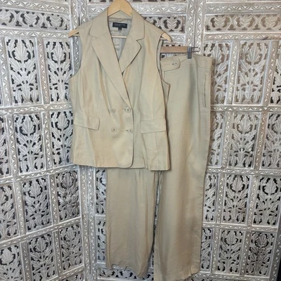 Jones New York Collection Beige Pant Suit Set Sleeveless Vest Career Pants SZ 14 - Image 1 of 4