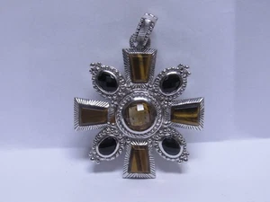 Judith Ripka Sterling Silber Anhänger Enhancer Citrin Tigerauge Onyx 925 pend - Bild 1 von 8