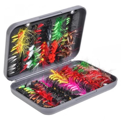 Trout Salmon Fly Fishing Flies Assortment Tackle box with 100 Fly Fishing Flies - Image 1 of 4