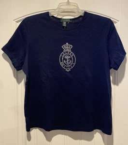 Lauren Ralph Lauren T-Shirt Damen Navy Krone Strass Kurzarm XL LRL - Bild 1 von 4