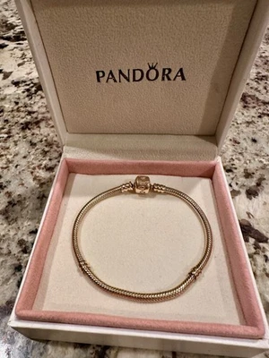 Pandora Momentos 14kt Oro Amarillo Serpiente Cadena 7.25" Dije Pulsera Cierre Cilindro Foto 1 de 2