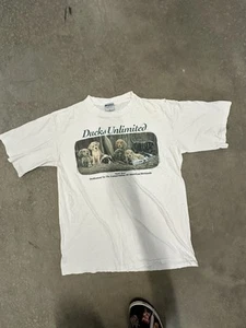 Vintage Ducks Unlimited Dog Art Tee Size XL white Dogs “nasty Boys” Distressed - Picture 1 of 7