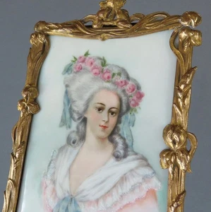 Antique LIMOGES Porcelain PORTRAIT Painting Princess LAMBALLE GILT Bronze Frame - Picture 1 of 8