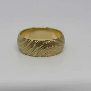 14k Yellow Gold Turkey Ring Band Etched Swirls - 7 mm Size 6.75 - Picture 1 of 6