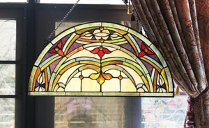 24" Victorian Calling half-moon demi lune stained glass window - Picture 1 of 3