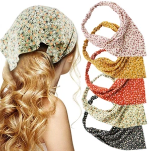 Floral Hair Scarf Headband 5 Pcs Hair Bandanas Chiffon Boho Headbands for Women - Picture 1 of 8