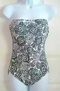 Gottex Gold Geometric Floral Print Bandeau Maillot Swim Swimsuit Sz 10 NWT $128 - Picture 1 of 4