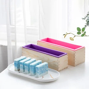 DIY Soap Loaf Kit Flexible Rectangular Silicone Mold with Wood Boxes Handmade - Picture 1 of 17