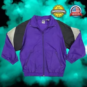 VINTAGE 90er Eastbay Windbreaker Laufjacke ADULT SMALL lila schwarz *MÄNGEL* - Bild 1 von 23