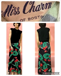 Vintage 1970’s MISS CHARM OF BOSTON Floral Maxi Skirt Black w/red Poppies  - Bild 1 von 13