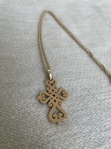 RETIRED James Avery 14k Heavy Spanish Mission Cross Pendant On 24” Cable Chain - Picture 1 of 6