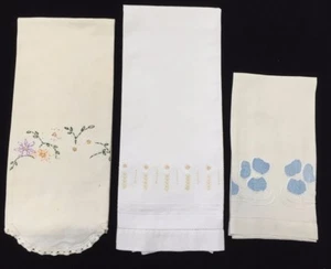 Vintage Kitchen Dish Hand Tea Towels w/ Floral Embroidery; Lot of 3 (RF322) - Picture 1 of 7