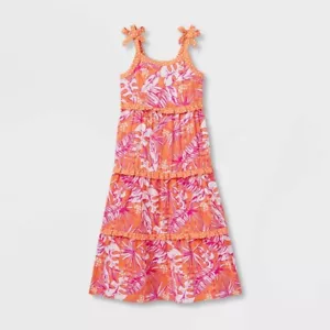 Cat & Jack Girls' Size Large (10-12) Plus Sleeveless Tiered Maxi Dress - Melon - Picture 1 of 5