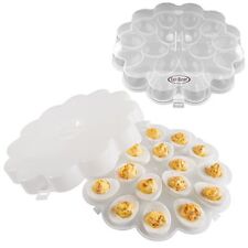 Deviled Egg Trays Snap On Lids Set of 2 Protects Safe Lid Carrier Plates Clear