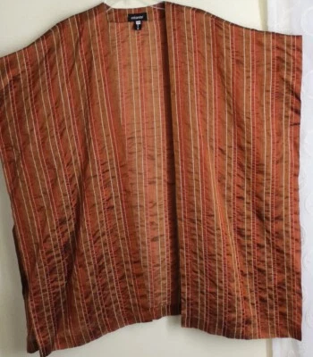 NEW Eskandar O/S RICH ORANGE RED Silk 35"L Vest Jacket Tabard Stripe Art-to-Wear - Image 1 of 4