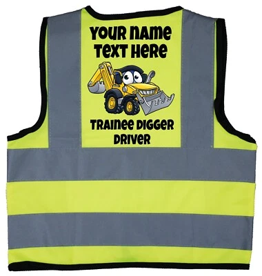 ACCE PRODUCTS Personalised Trainee Digger Driver Colour Pic Baby, Children, Kids Hi Vis Jacket