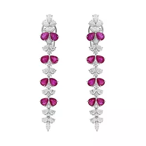 Pendientes colgantes de piedras preciosas rubí diamantes talla pera H/SI de oro blanco de 18 k 8,15 Tcw - Imagen 1 de 10