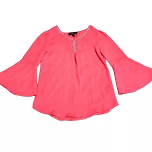 Girls Shirt Top Blouse Size M 10-12 Amy Byer Bell Sleeve Silver Accent Details - Picture 1 of 12