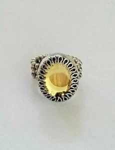 JS8576 UNIQUE SILVER TONE METAL YELLOW GEMSTONE STRETCH RING - Picture 1 of 2