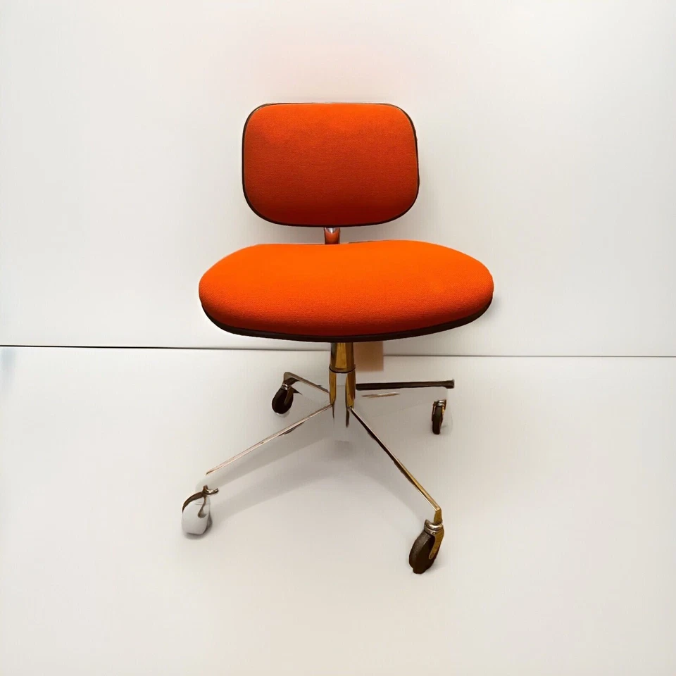Silla de oficina giratoria enrollable moderna de mediados de siglo Steelcase naranja cromada vintage Foto 1 de 4
