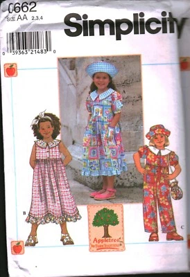 0662 Vintage Simplicity Sewing Pattern Girls Jumpsuit Dress Hat Bag UNCUT 2-4 - Image 1 of 2