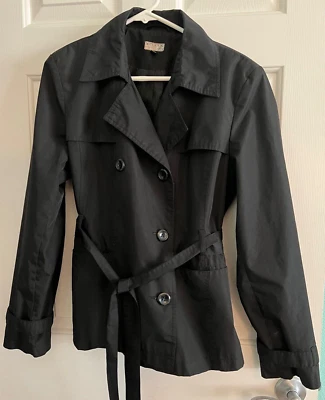 Giacca Gallery Company Rain Jacket Coat Womens L Black Button Front Belt Office - Image 1 of 4