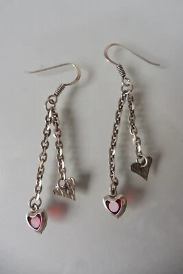 Molto Bella Orecchini, Orecchini Pendenti, 925 Argento con Cuori, Rotondi Pietre - Immagine 1 di 4