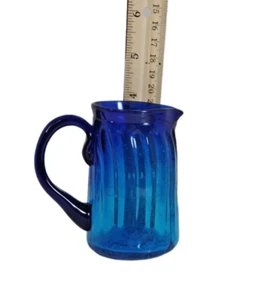 Cobalt Blue Hand Blown Glass Mini Creamer Pitcher Bud Vase 3-3/4" Tall - Picture 1 of 4