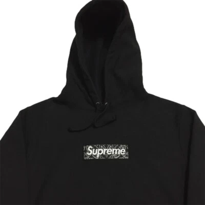 Nueva sudadera con capucha Supreme Bandana con logotipo de caja cachemira FW 2019 negra grande. 100% Auténtico Foto 1 de 4