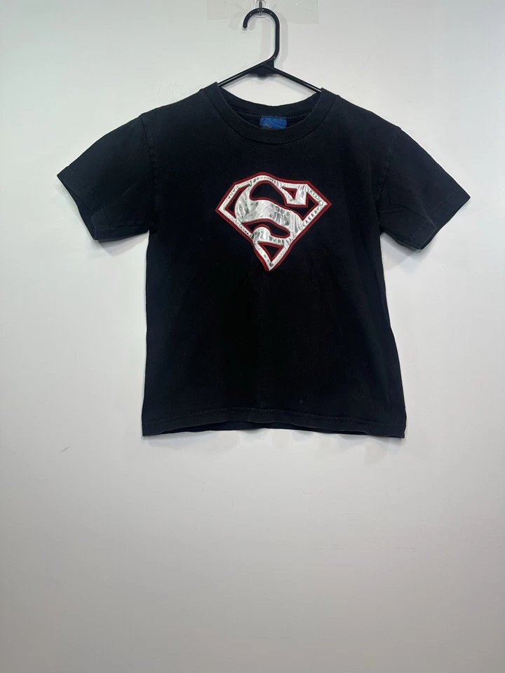 老式超人青年T恤黑色红色银色标志DC漫画尺寸S — 第 1/4 张图片