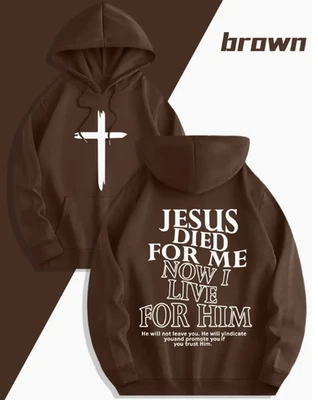 Sudadera con capucha gráfica cristiana para hombre - Sudadera con capucha "Jesús murió por mí ahora vivo por él" Foto 1 de 4