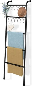 Simple Trending Blanket Ladder,5 Tier Metal Towel Rack with 12 Hooks, Black - Picture 1 of 6