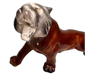 Vintage Handarbeit Keramik Pottery Tiger Skulptur Wildkatze glasiert Art Deco - Bild 1 von 14