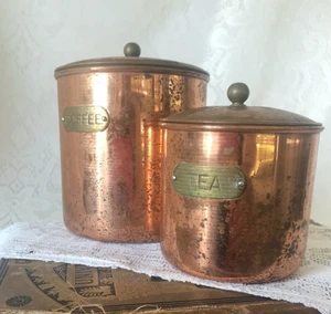 Vintage Copper Canister Set Coffee Tea Made in Korea French Farmhouse Country - Picture 1 of 17