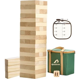 54 PCS Pine Wooden Tumble Tower Game Stack to 3FT with Dice & Scoreboard - Picture 1 of 9