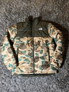 North Face Reversible Camo Puffer & Brown Sherpa Jacket Boys L 14-16 Full Zip - Picture 1 of 20