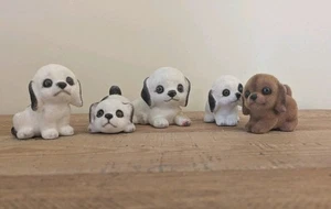 Vintage Josef Original beflockte Welpen Hunde Figuren insgesamt 5  - Bild 1 von 11