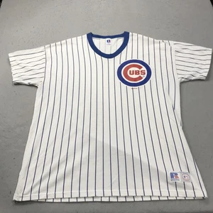 VINTAGE Chicago Cubs Shirt Mens 2XL Russell Athletic Pinstripe Shirsey USA 90s - Picture 1 of 10