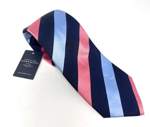 Cravatta collo uomo Charles Tyrwhitt Hudson rosa cielo 100% seta nuova con etichetta 3,5 x 59 - Foto 1 di 5