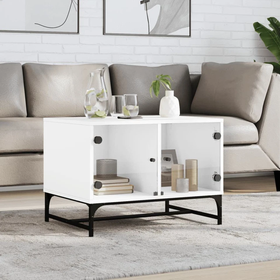 Coffee Table w/ Glass Door & Storage Wooden 2-Compartments Living Room Furniture - Image 1 of 1