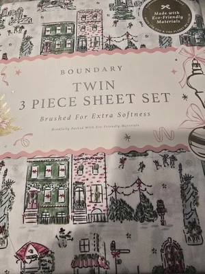 Christmas New York City  TWIN sheet set envogue TikTok  NYC holiday sheets NEW - Image 1 of 4