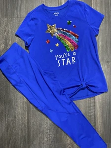 Girls Leggings Glitter sequins Rainbow Shirt Size 12-14 Large Blue NEW - Picture 1 of 7