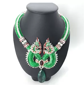Naga Halskette Vintage Anhänger Talisman Drache Thai Amulett Edelstein Schmuck - Bild 1 von 3