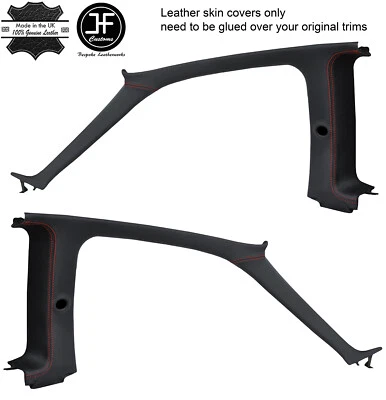 RED STITCH 2X A B PILLAR TRIM LEATHER COVERS FITS HONDA PRELUDE MK5 1997-2002 - Image 1 of 2