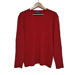 Burberry Cashmere Sweater Woman Large Red Ribbed Preppy Quiet Luxury Scotland - Picture 1 of 10