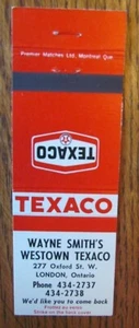TEXACO GAS STATION MATCHBOOK: WAYNE SMITH (LONDON, ONTARIO) (EARLY 1970s) -F24 - Picture 1 of 2