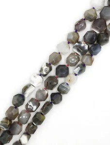Natürlicher grauer Botswana Achat facettierter runder Nugget Brocken 15-25 mm 15,5 Zoll Strang - Bild 1 von 3