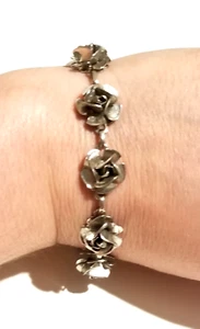 **Vintage Silberfarben Rose Blumen Gliederarmband** - Bild 1 von 6